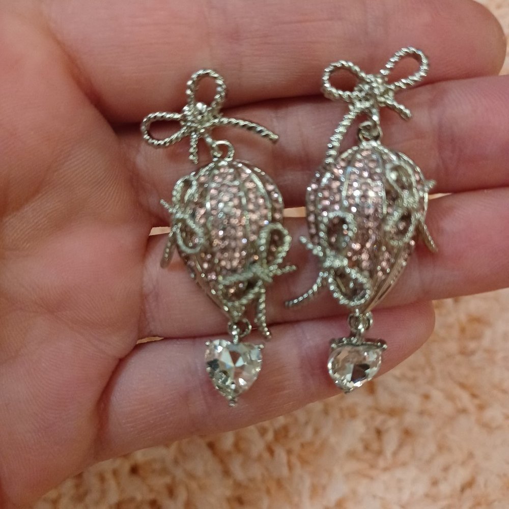 Pink Rhinestone Hot Air Balloons Dangle Earrings